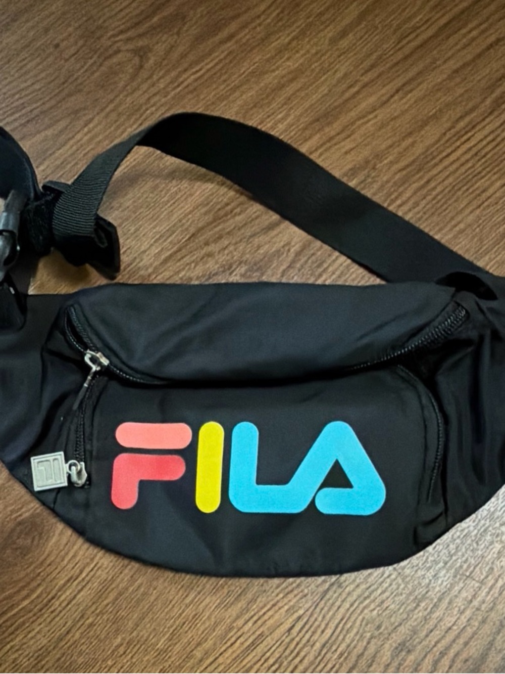 FILA Black Waist Bag Fanny Pack with Rainbow Gradient Logo